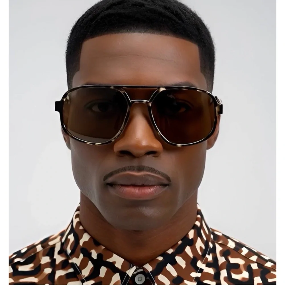 Mens Aviator Sunglasses Tortoise Shell Leopard Print‎ Brown Lens Hip Hop Rapper